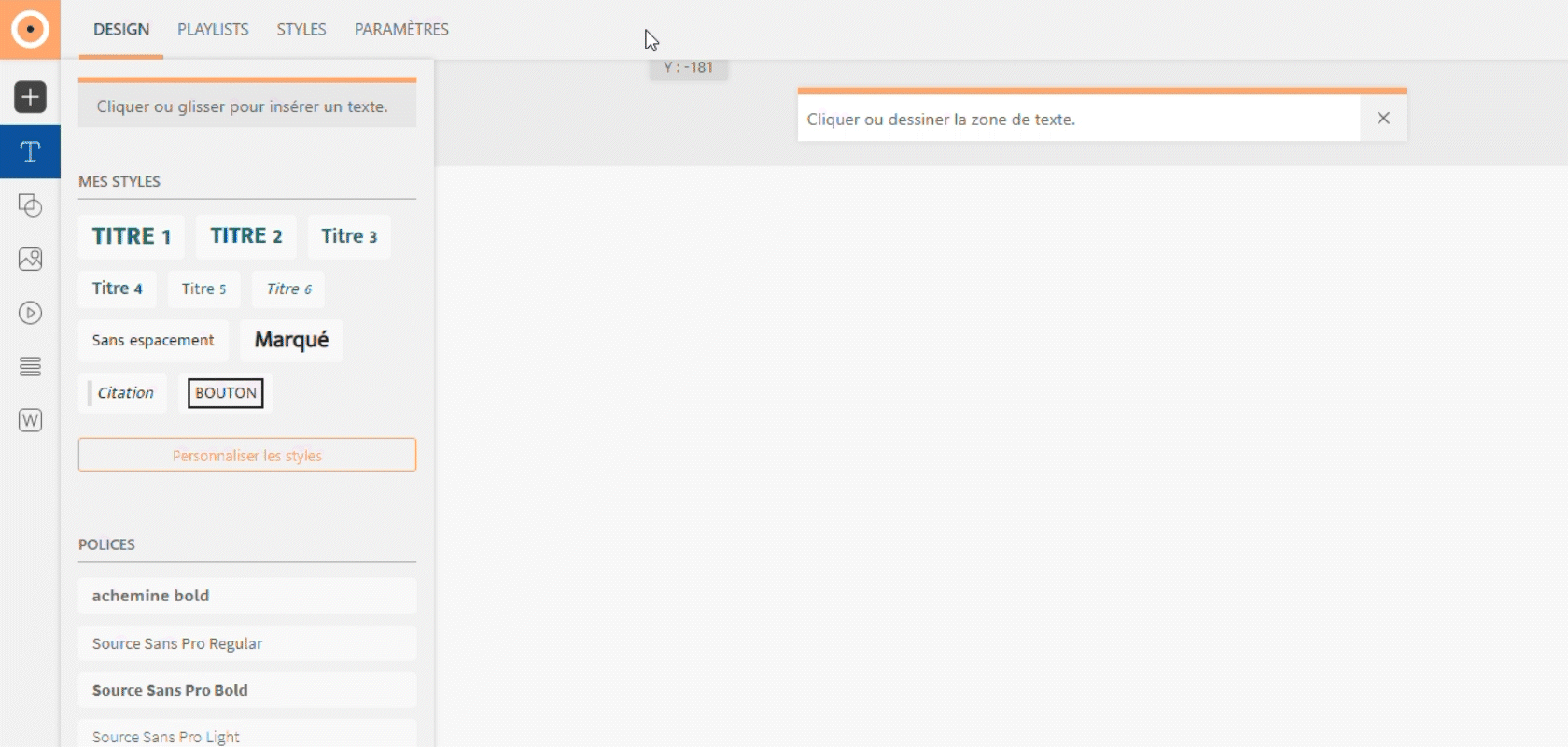 Insérer un texte en drag & drop