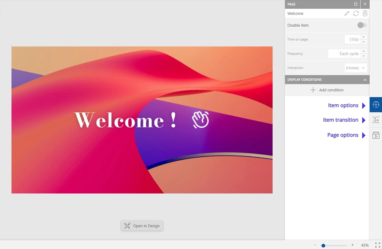Configuration panels in the right sidebar