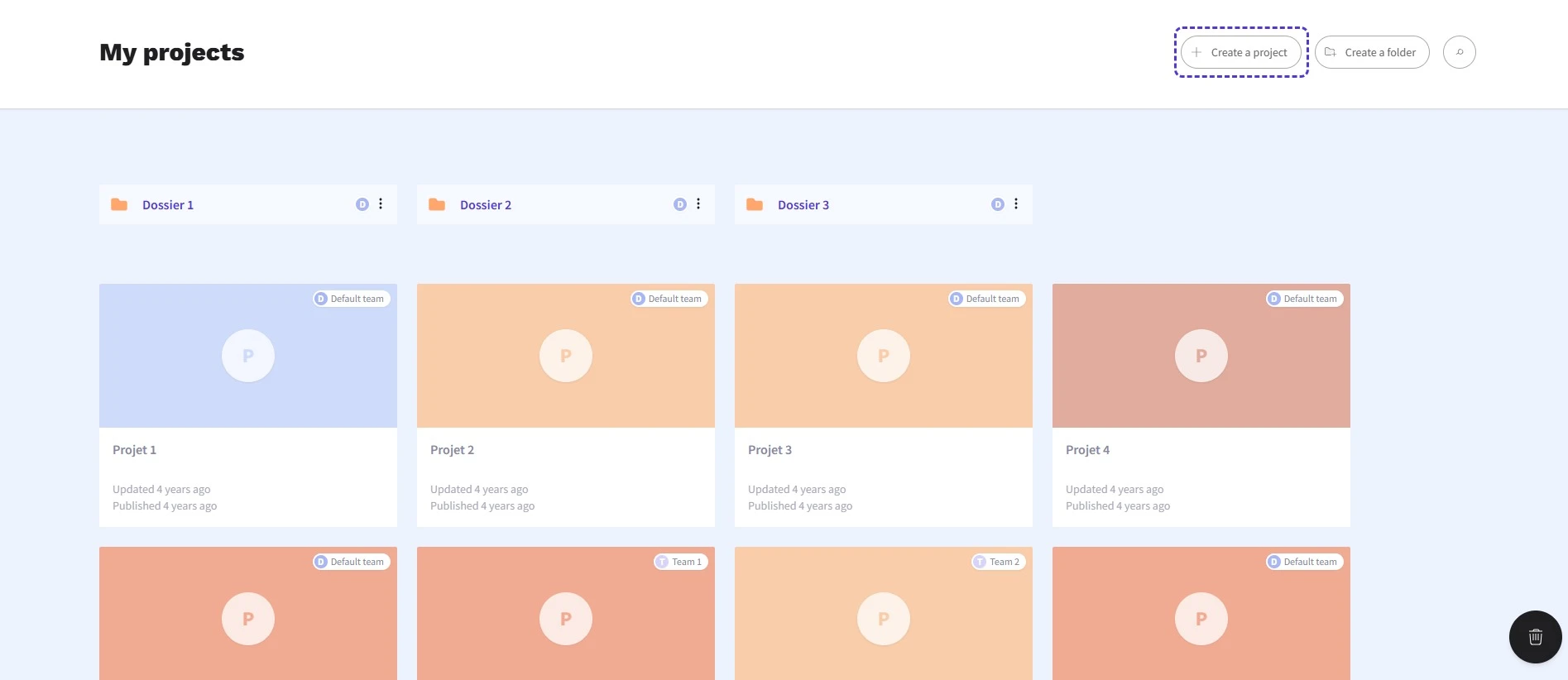 Create a new project button