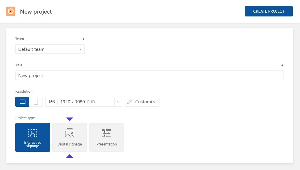 Selecting the project type