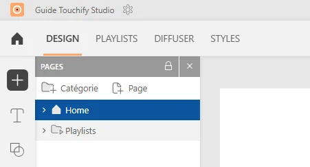 Onglet Playlist dans le menu supérieur du Studio
