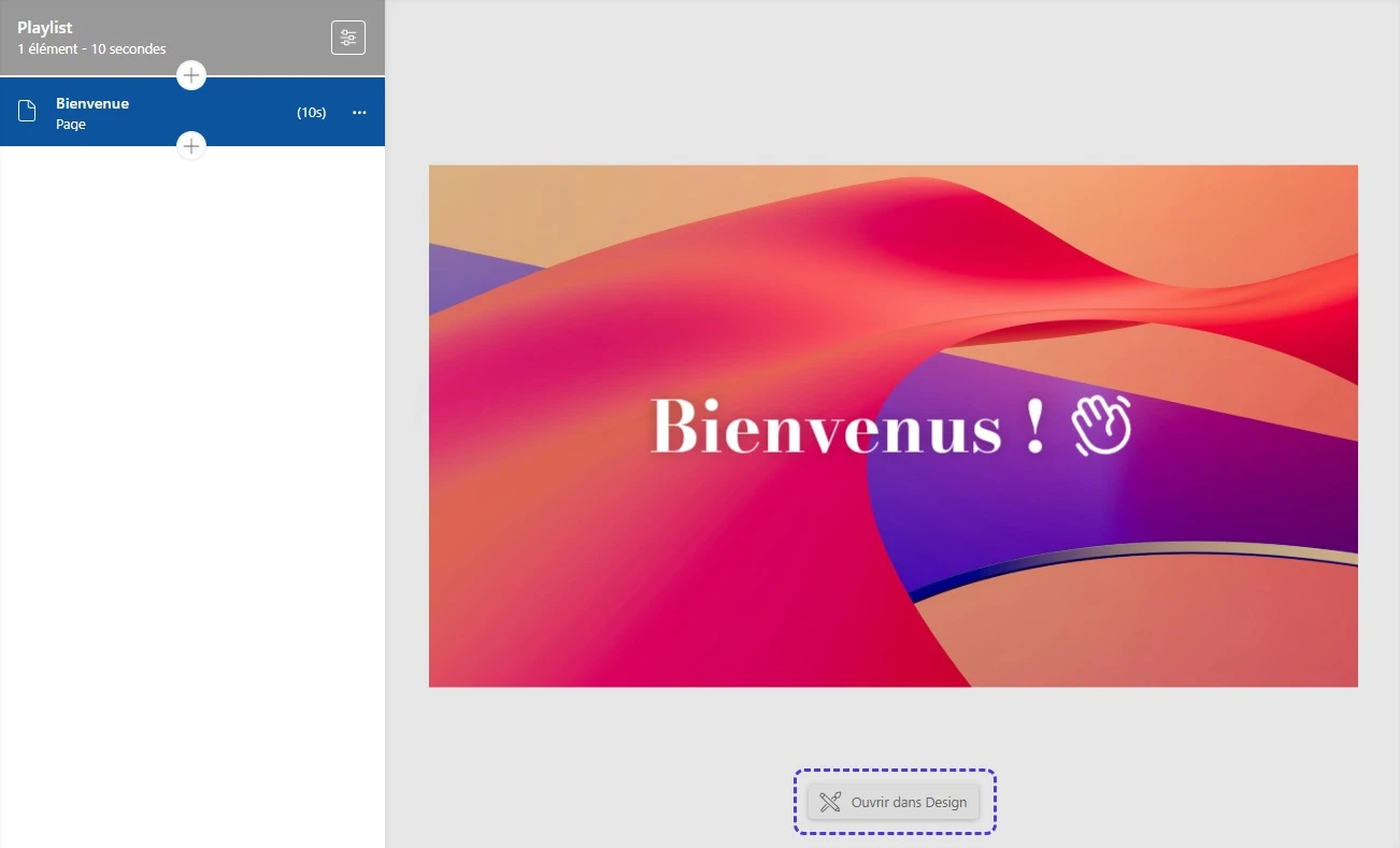 Bouton Ouvrir dans Design en bas de la zone de travail
