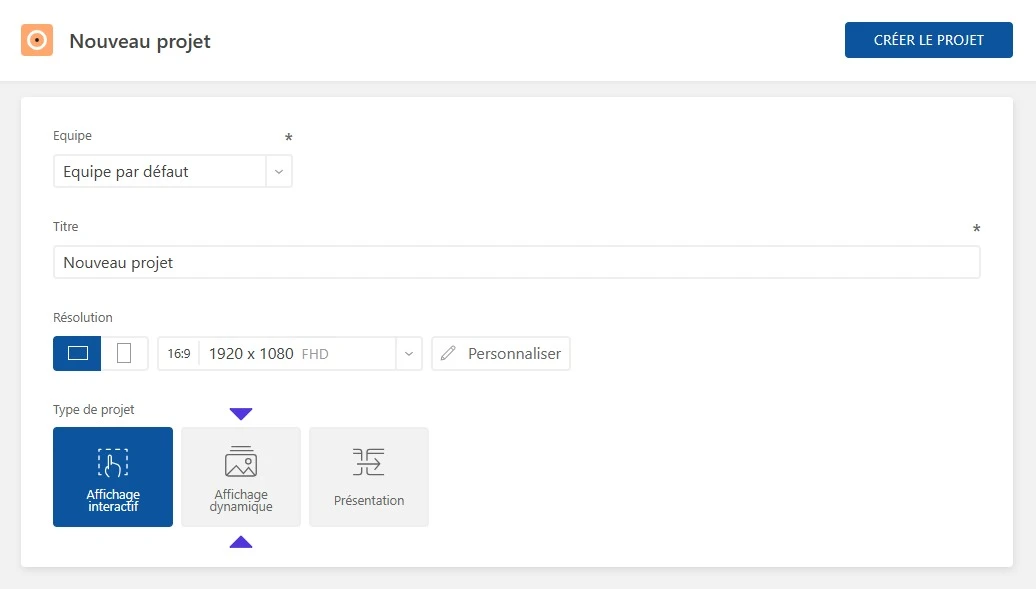 Sélection du type de projet