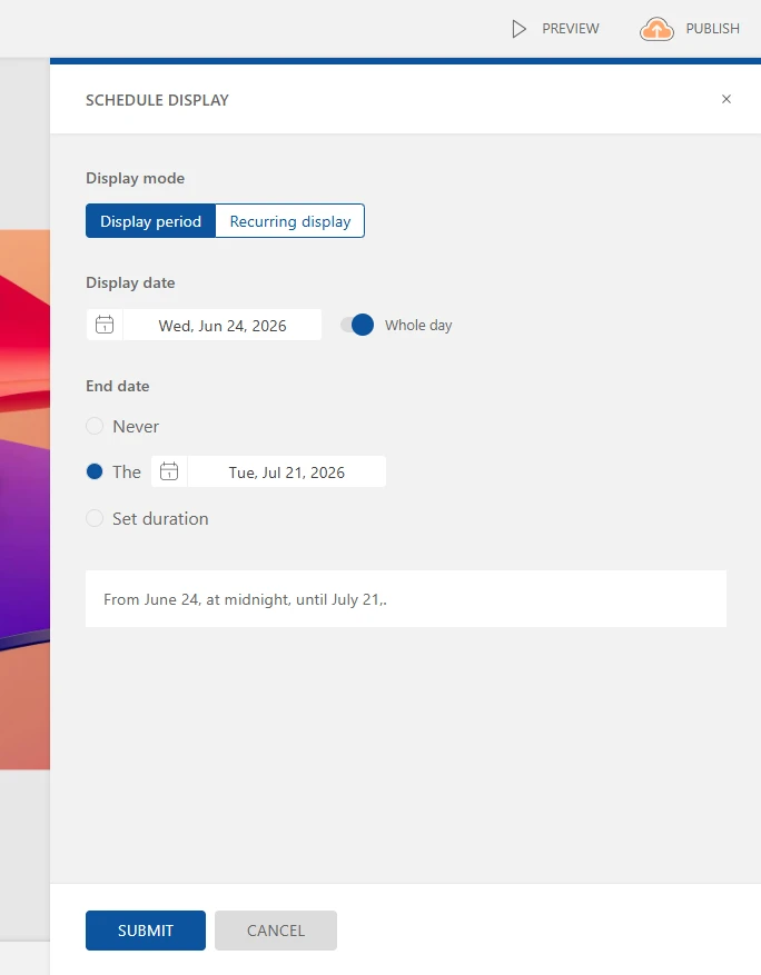 Example of a date-based display condition