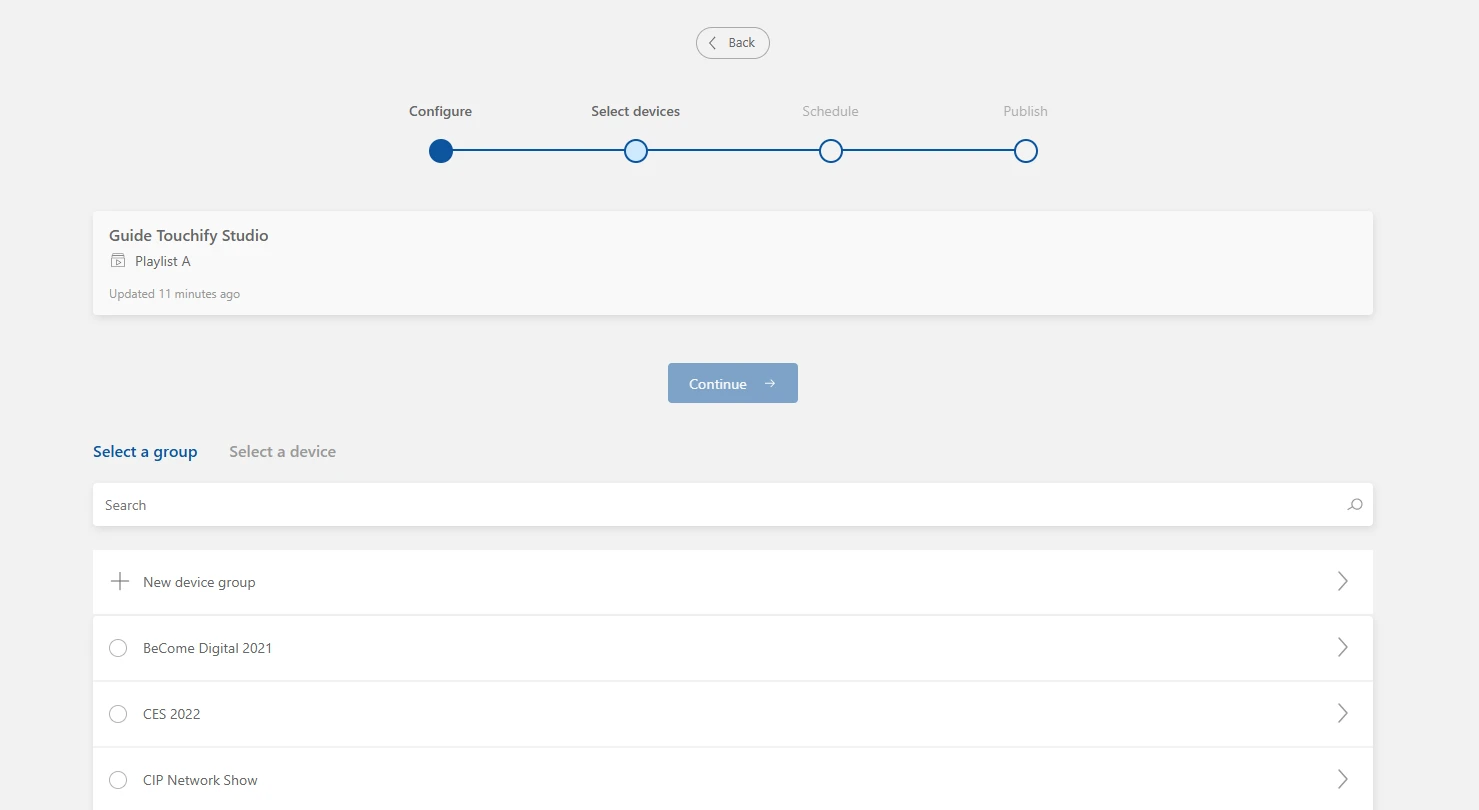 Step 2: selecting the group or screen