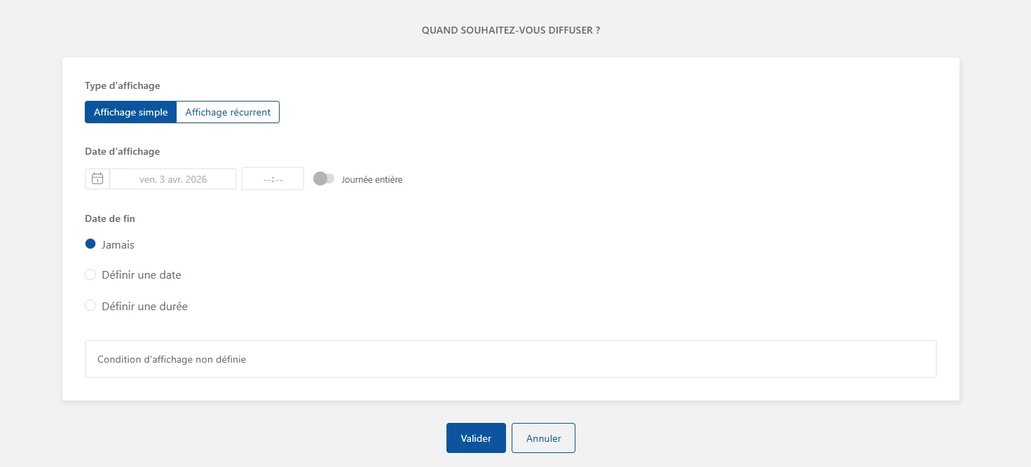 Options de planification : affichage simple ou récurrent