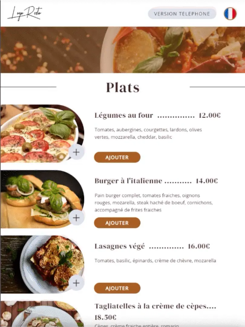 Exemple de contenu défilant d'un menu