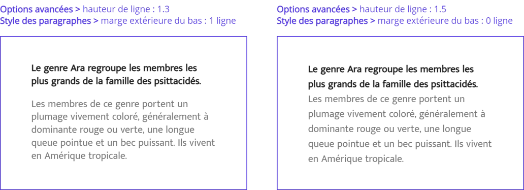 Exemples de styles de paragraphes