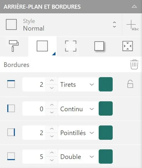 Configuration séparée des bordures