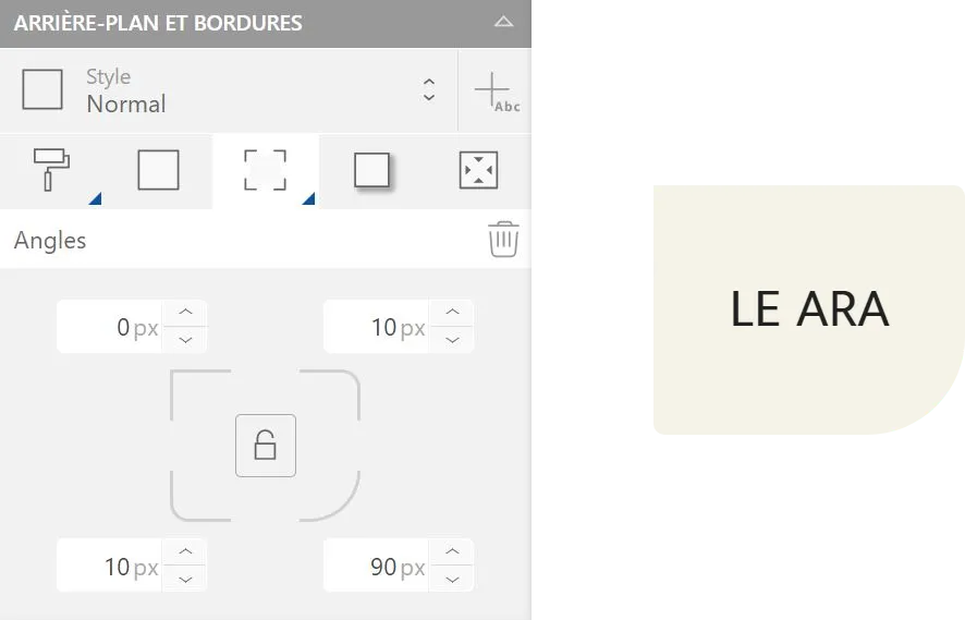 Configuration séparée des bords arrondis