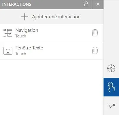 Panneau des interactions avec plusieurs interactions