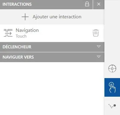 Panneau des interactions avec une seule interaction