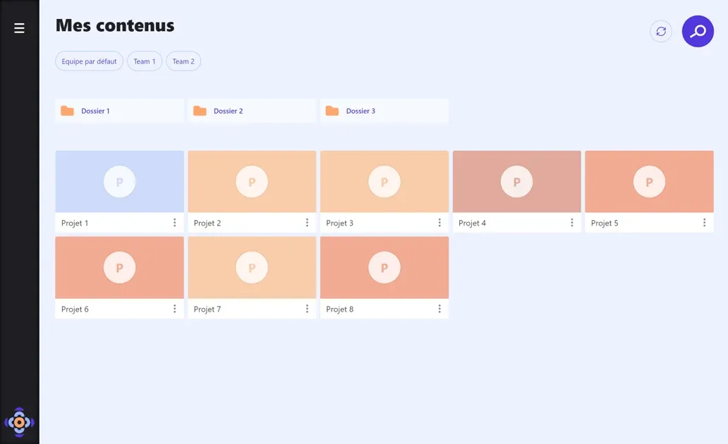 Liste des projets dans l'application Touchify Player