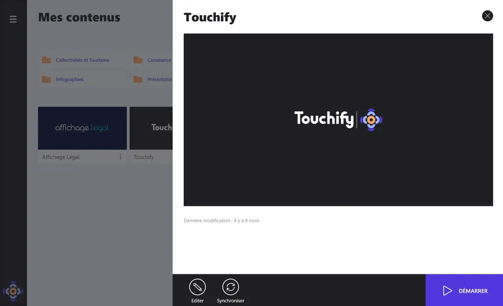 Détails d'un projet dans Touchify Player