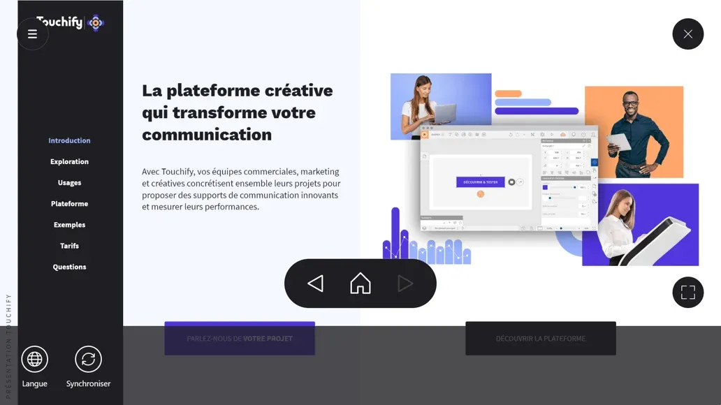 Barre d'outils de Touchify Player