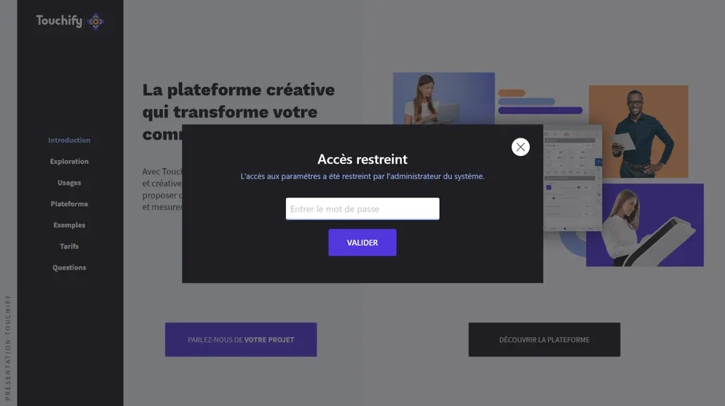 Accès restreint à la configuration de Touchify Player