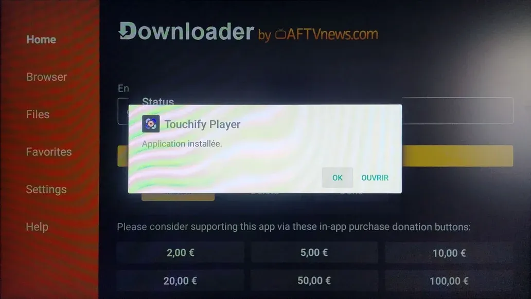 Installation de Touchify Player sur Downloader