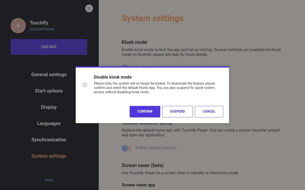 Désactivation du mode kiosque sur Android