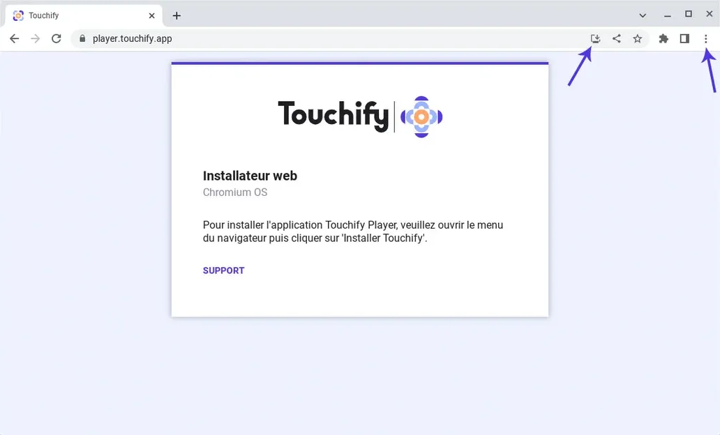 Interstitiel d'installation de Touchify Player sur ChromeOS