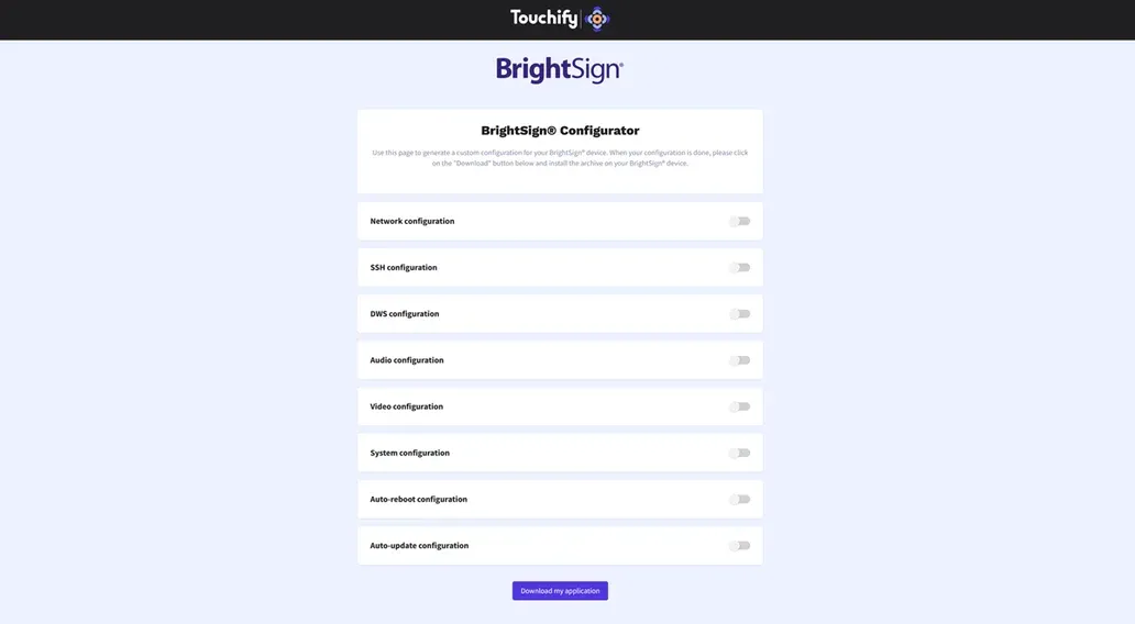 Configurateur Touchfy de player BrightSign