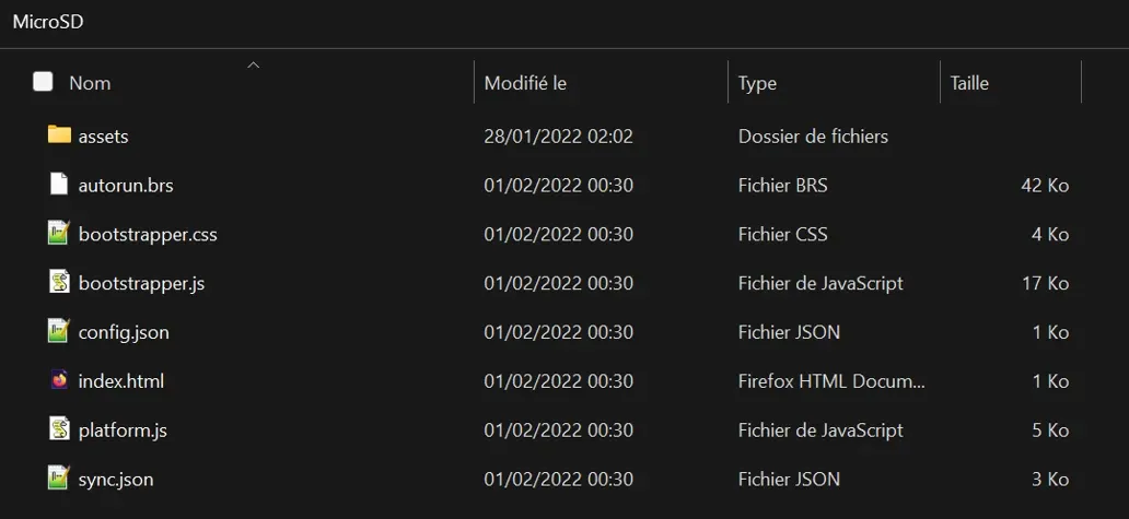 Aperçu de l'archive ZIP du player BrightSign
