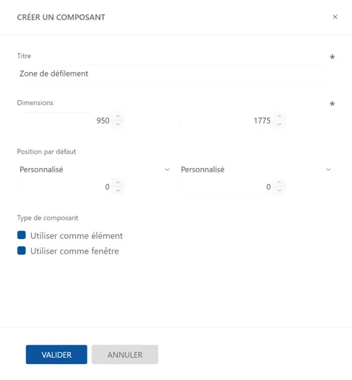 Formulaire de création de composant