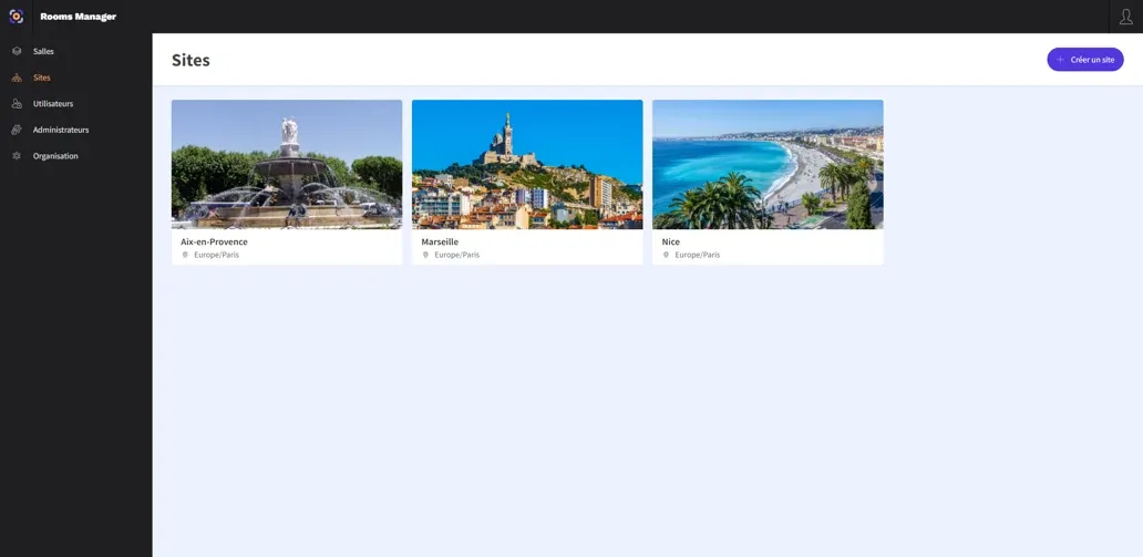 Liste des sites dans Rooms Manager