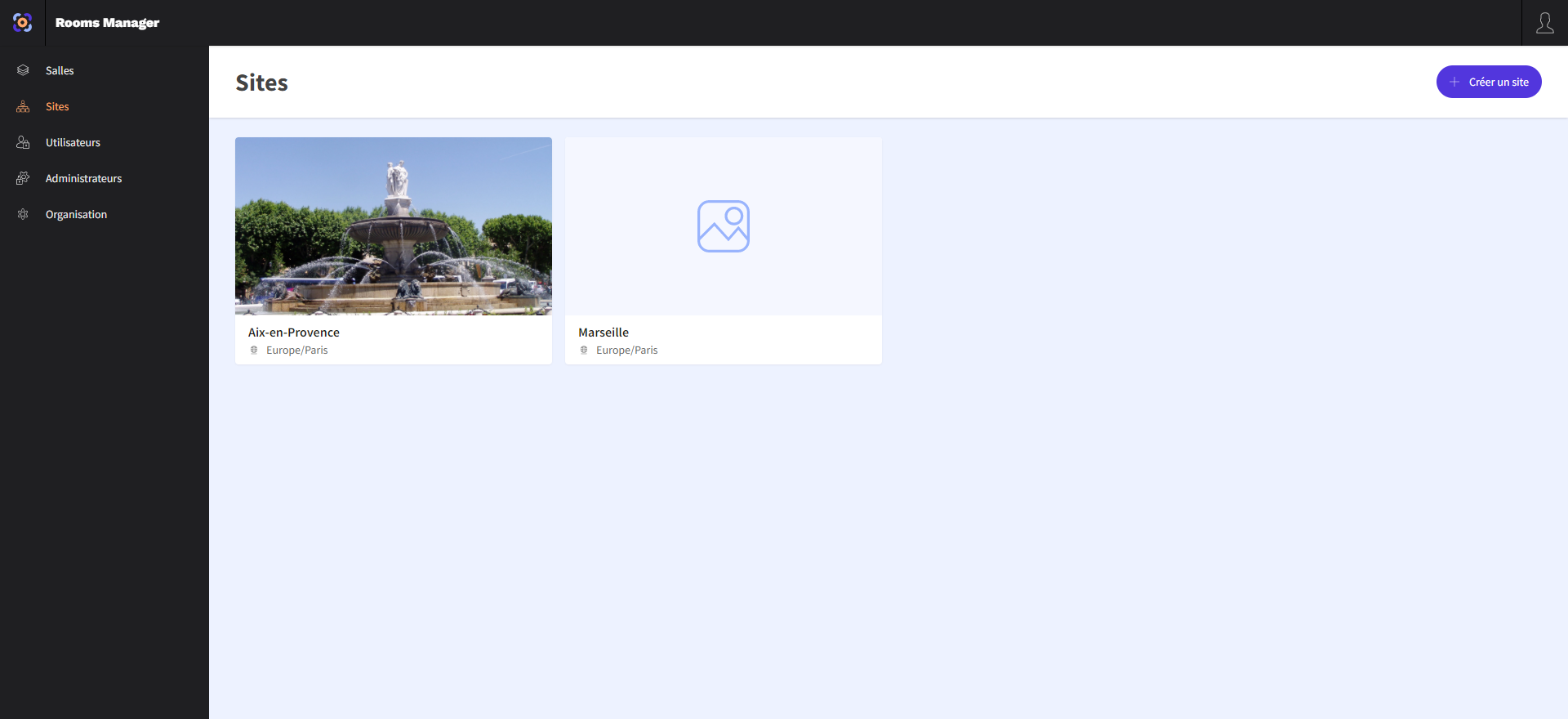 Listes des sites dans Rooms Manager