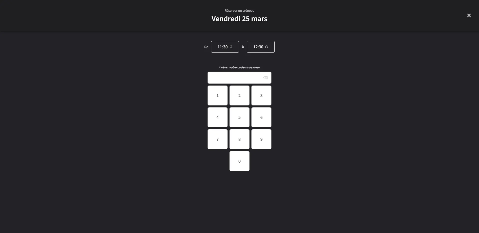 Clavier pour entrer le code de réservation sur la tablette de réservation de salle dans Rooms Manager