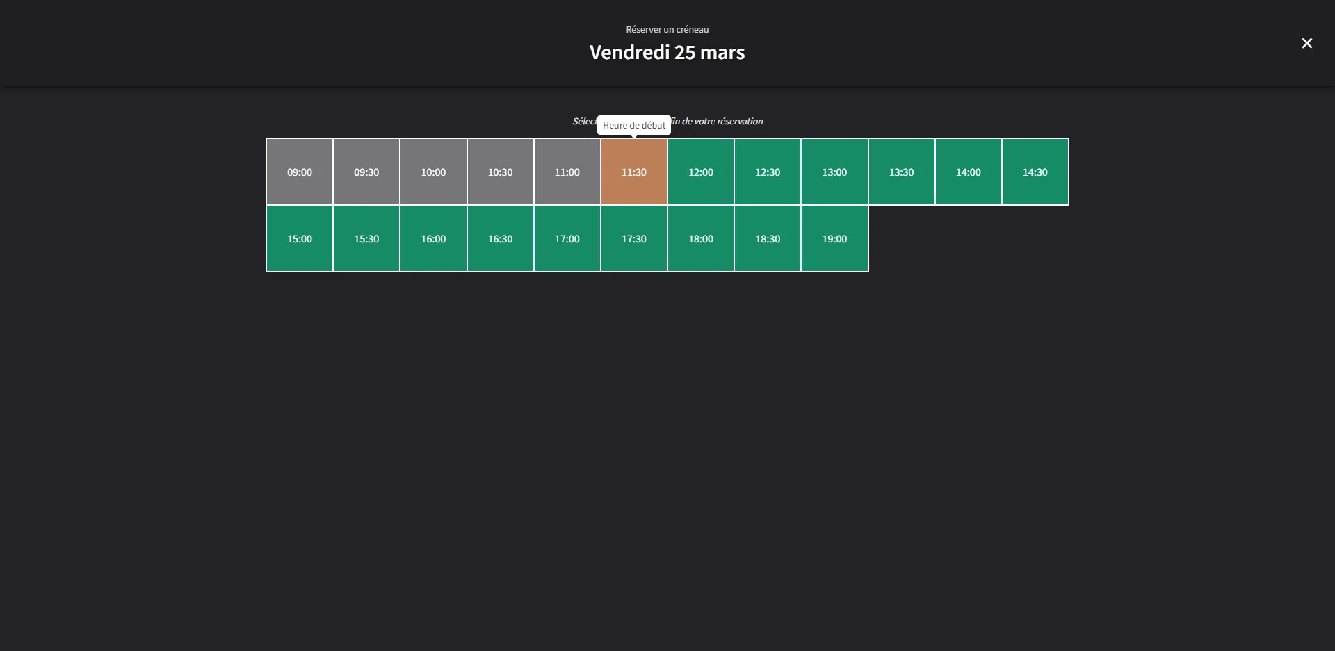 Choix du créneau sur la tablette de réservation de salle dans Rooms Manager