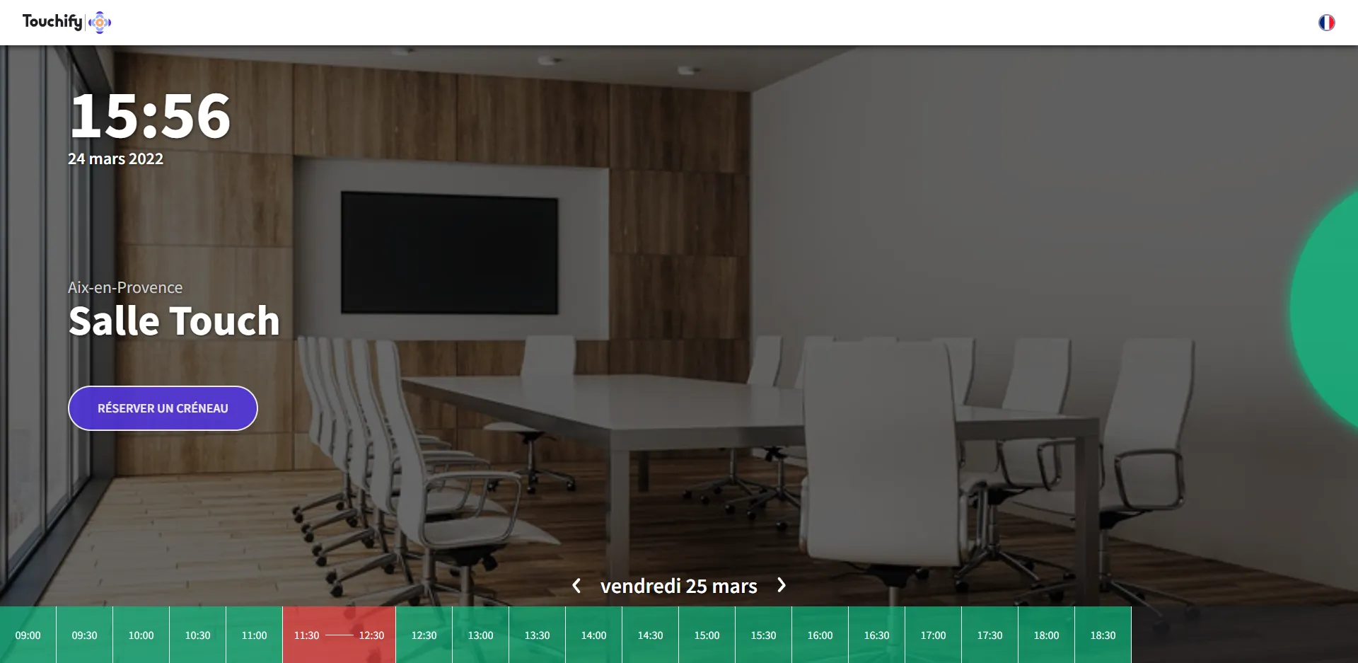 Affichage du créneau réservé sur la tablette de réservation de salle dans Rooms Manager