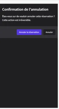 Confirmation d'annulation de réservation dans l'application mobile de Rooms Manager