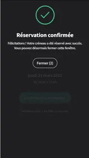 Popup de confirmation de la réservation dans l'application mobile de Rooms Manager