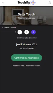 Confirmation de la réservation dans l'application mobile de Rooms Manager