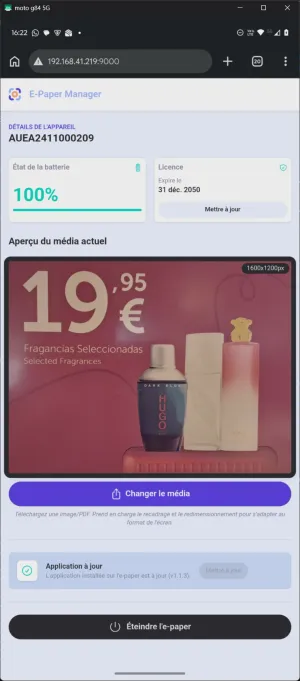 Accueil de l'application standalone e-paper