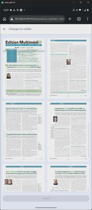 Sélection de la page d'un PDF dans l'application standalone e-paper