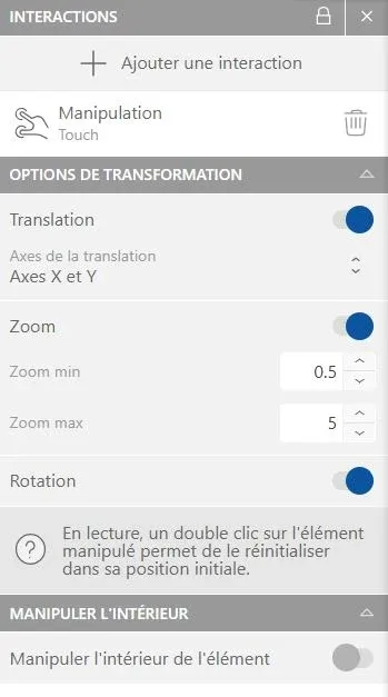 Options de l'interaction Manipulation