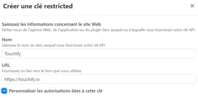 Création d'une clé limitée dans Stripe