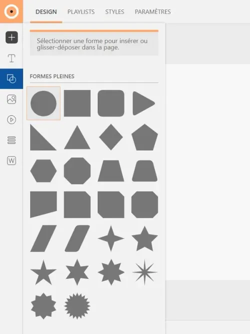 Panneau d'insertion des formes