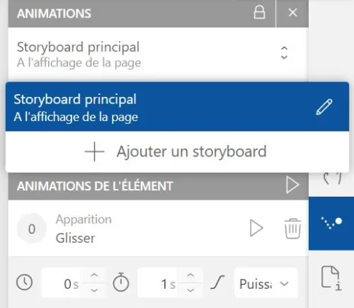 Ajout d'un storyboard depuis un élément
