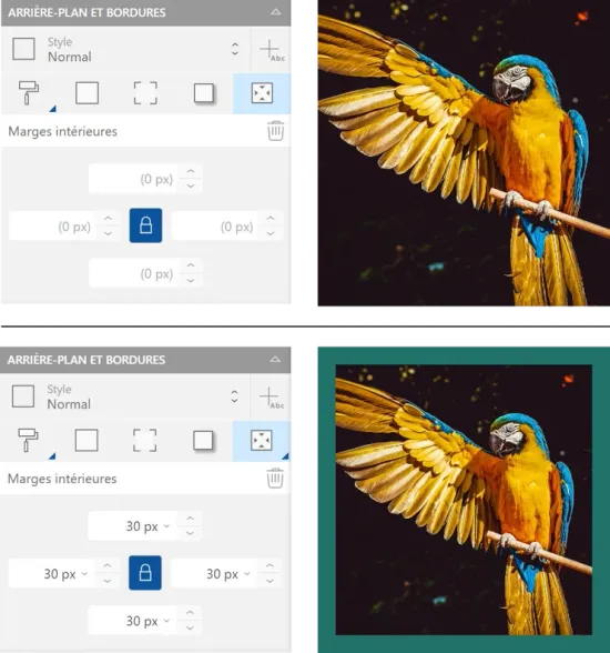Exemple d'application de marge intérieure
